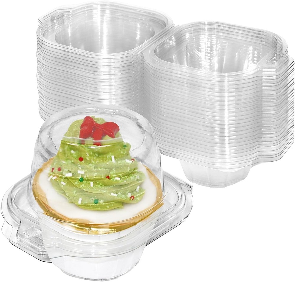 Spacious 3" Cupcake Holders - 50 Pack Clear Stackable Containers for Events