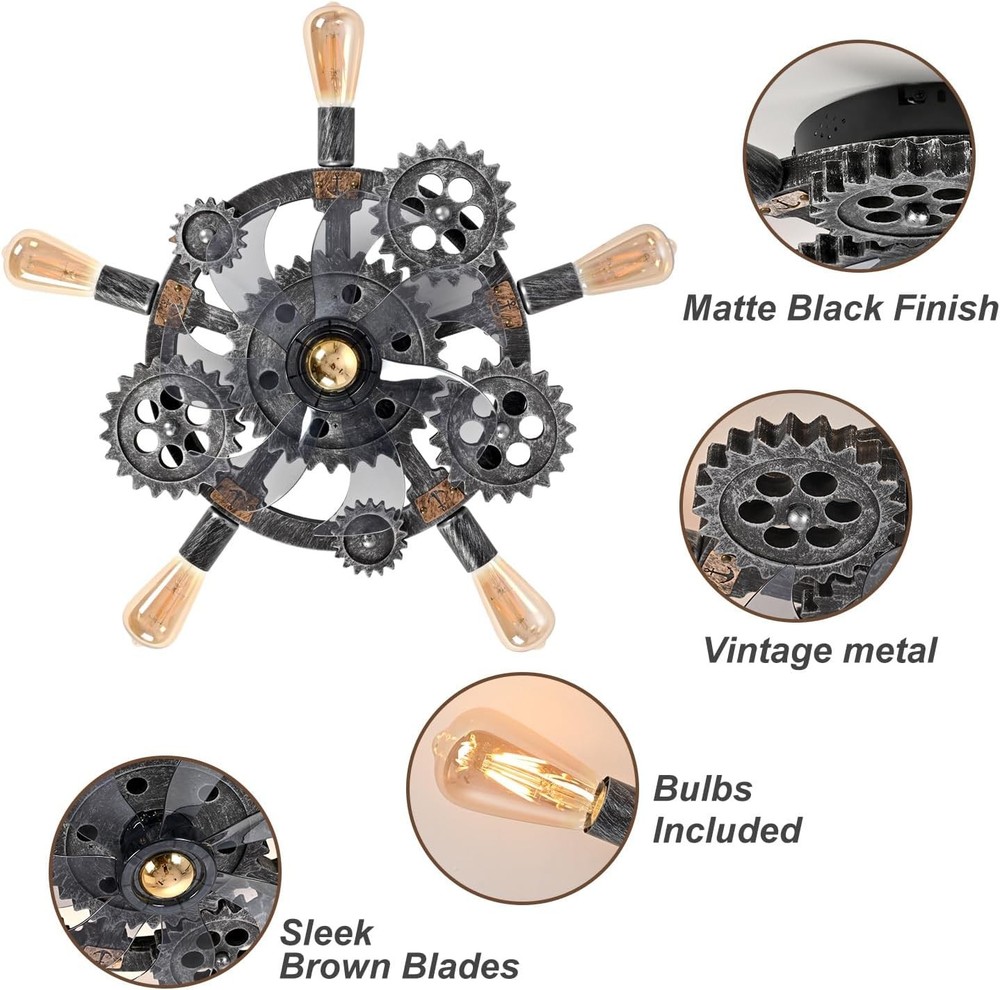 20 Inch Steampunk Ceiling Fan with Light Remote