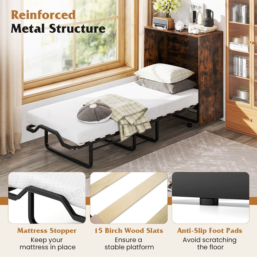 Cot Size Murphy Bed with Storage Rolling Murphy Cabinet with Foldable Bed