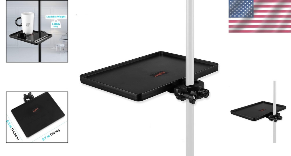 Compact Clamp-On Mic Stand Tray - 4 lb Capacity for Efficient Accessory Storage