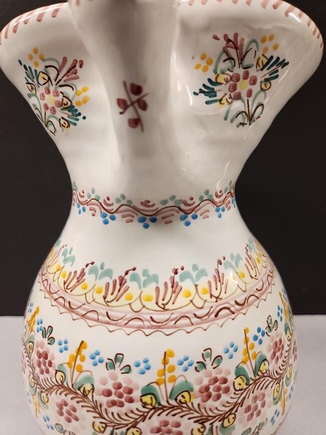 Spanish Colored Dot Pottery Pitcher Artisan Crafted Created Hand Painted EUC