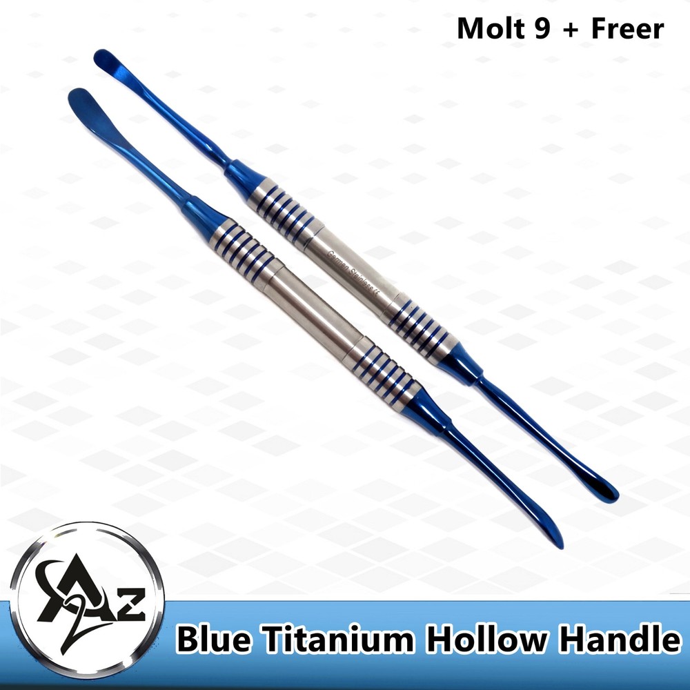 2 Freer Elevator + Molt 9 Double Ended Sharp Blunt Neurosurgical Instruments 7"