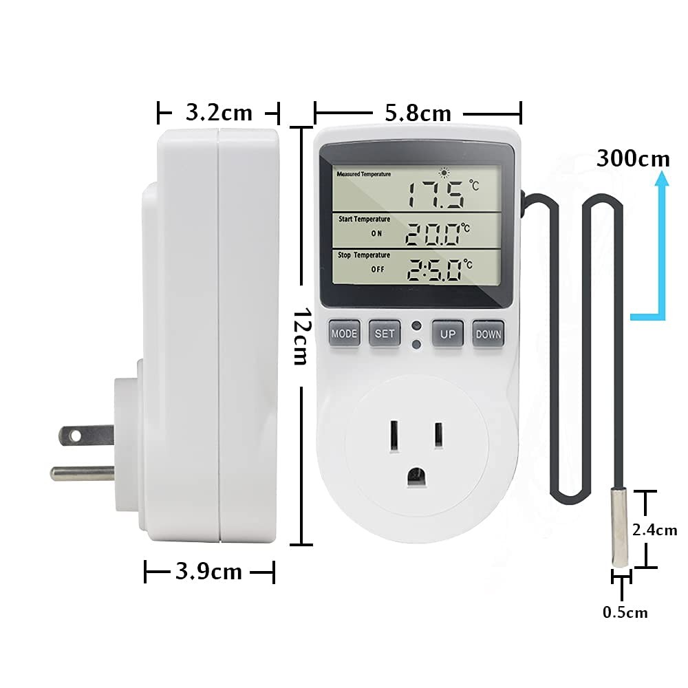 Digital Thermostat Plug Socket Temperature Controller Outlet 3m Probe Kt3100