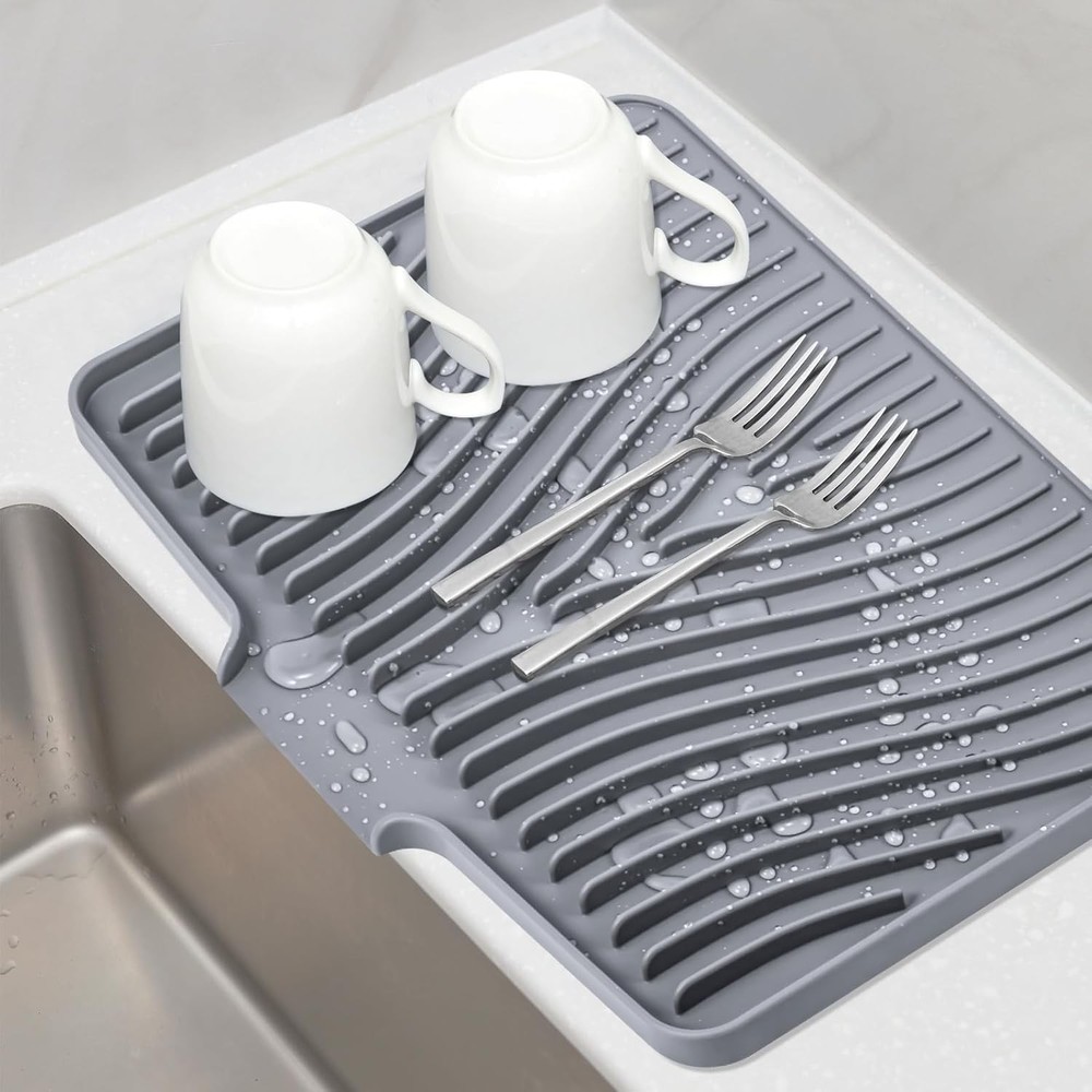 Silicone Dish Drying Mat for Kitchen Counter, Dish Drying Pad, Non-Slip
