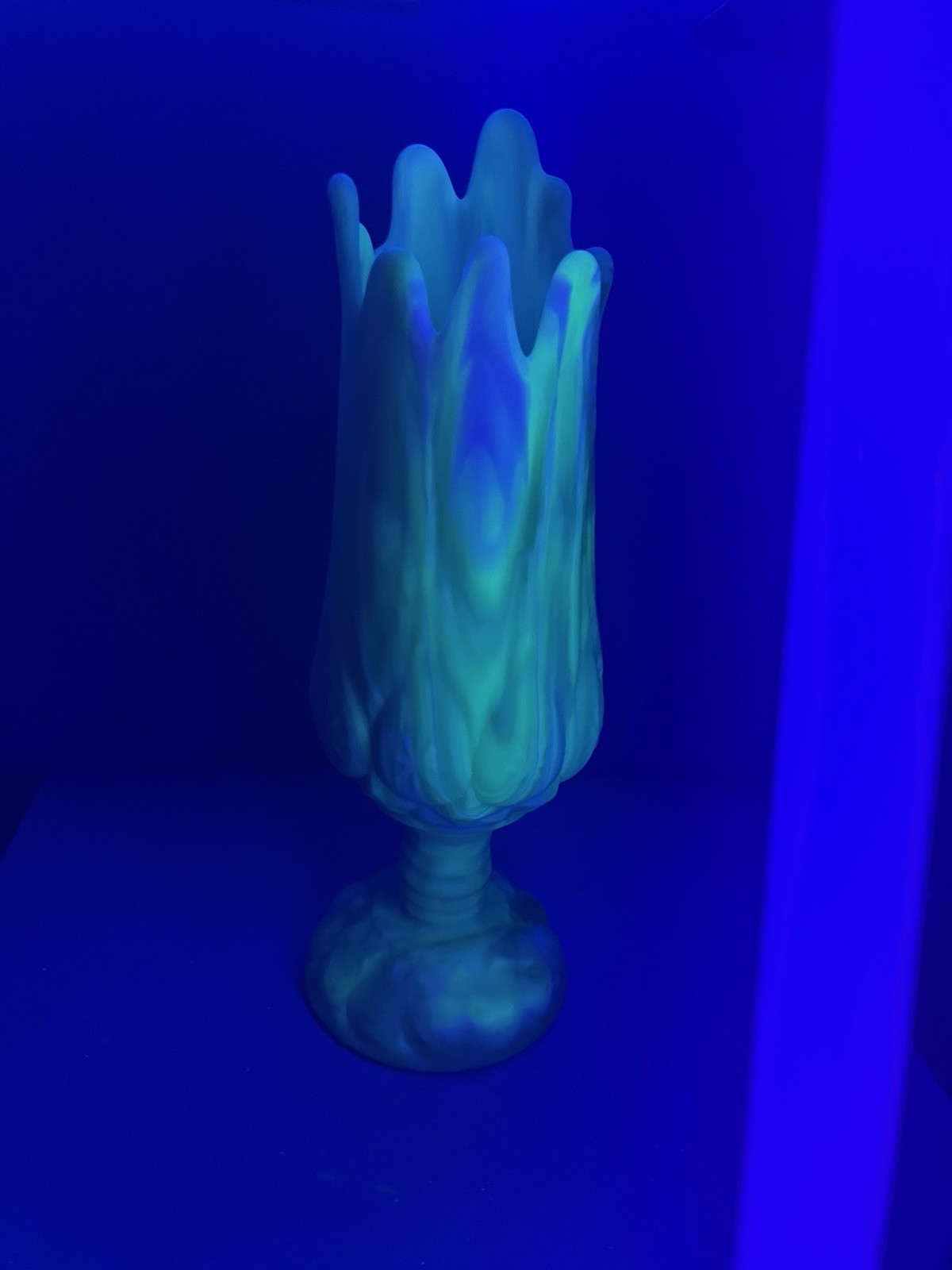 Kanawha Moon And Stars Green Slag Glass Swung Vase End Of Day ~ Rare