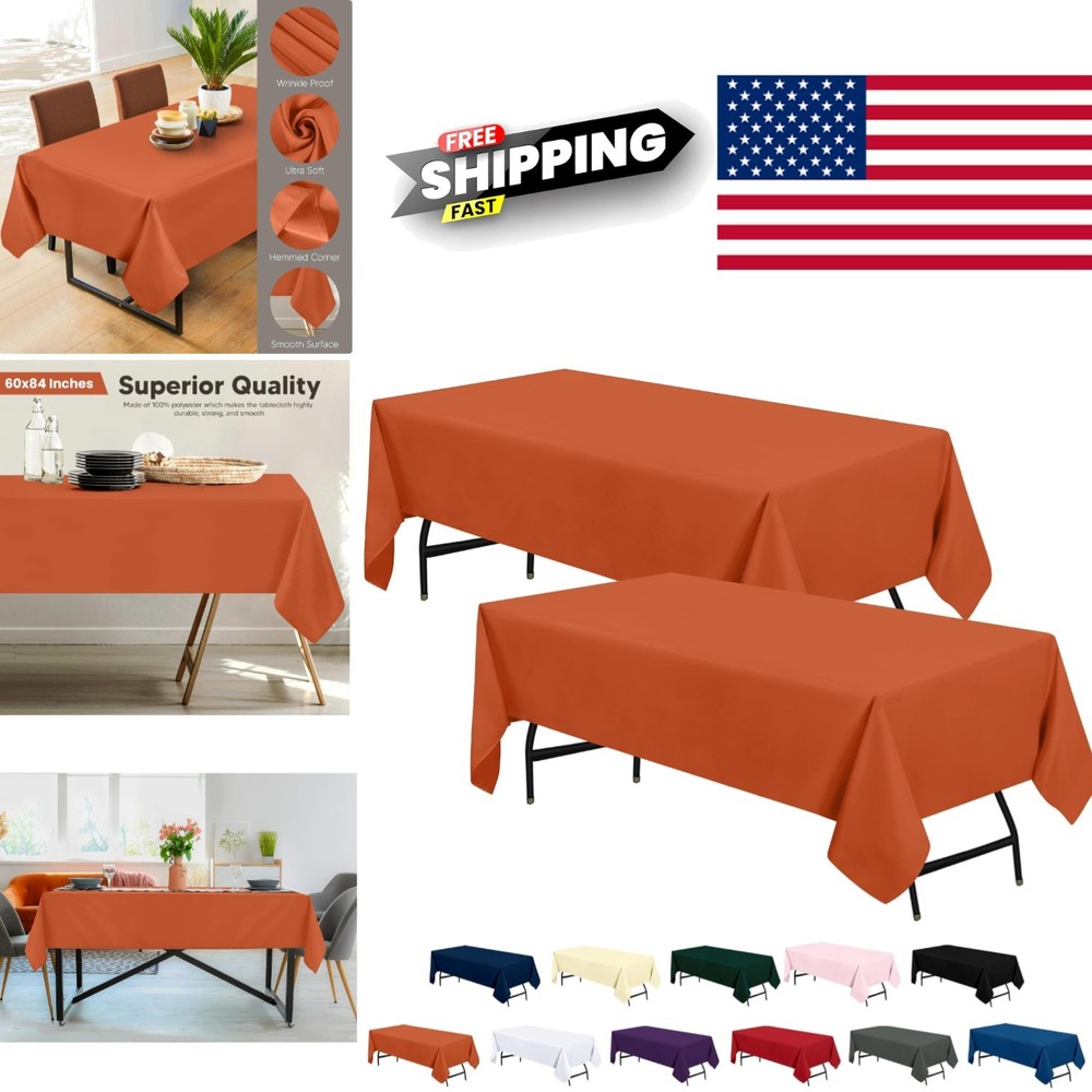 Orange Rectangular Table Cover 60x84 Inches Polyester Stain Resistant for Events