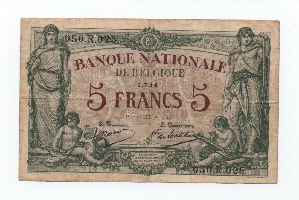 BELGIUM 5 FRANCS 1914 PICK 75 LOOK SCANS