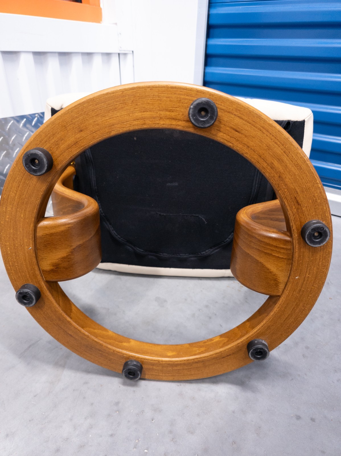 Ekornes Stressless Cream Colored Leather Ottoman | Tilt Function | Teak