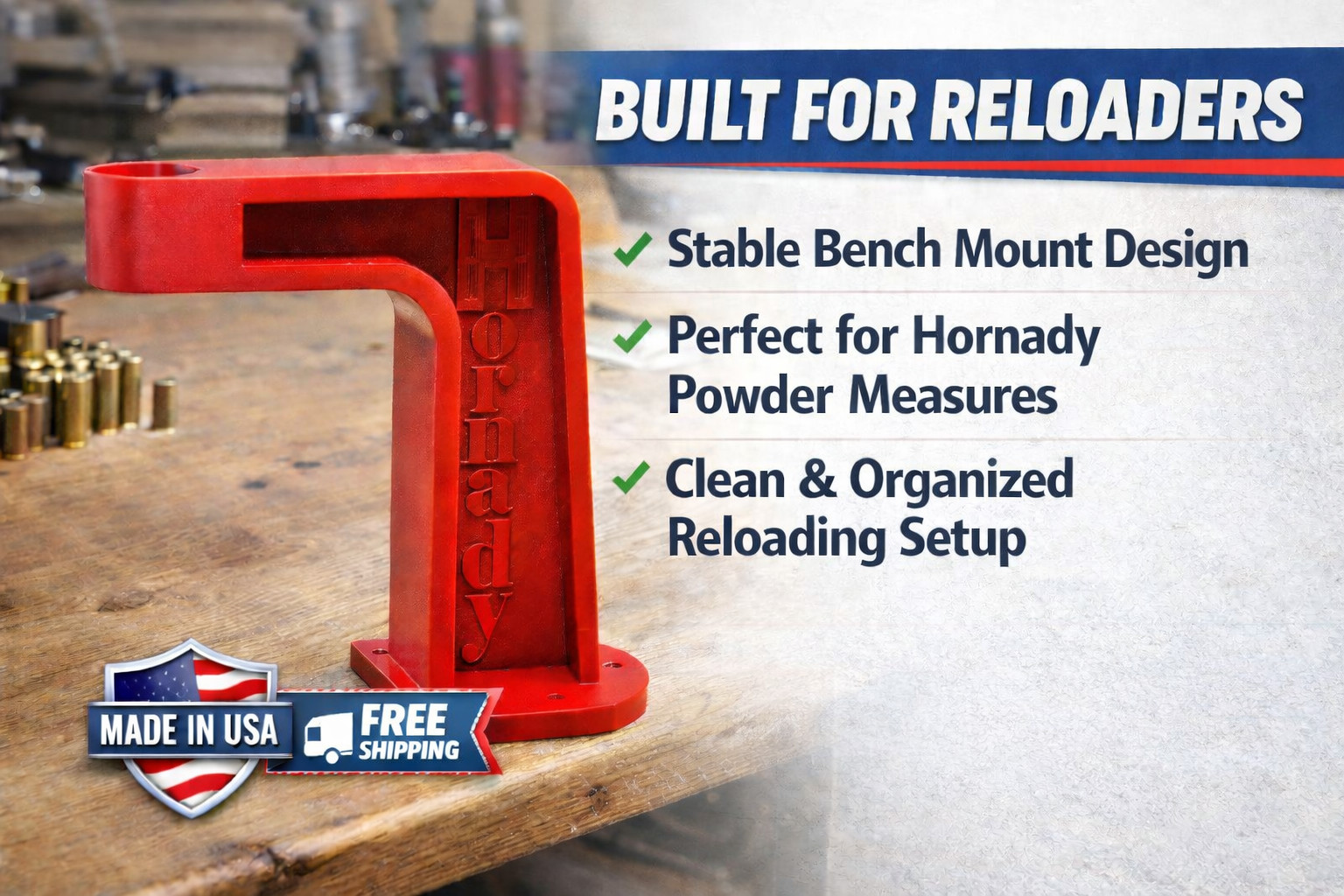 Hornady Fast Load Powder Measure Stand Bench Mount – Reloading Stand Made in USA