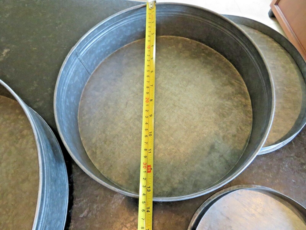 Vintage LOOKING SET 3 Round Stacking Galvanized Tins HUGE 17"