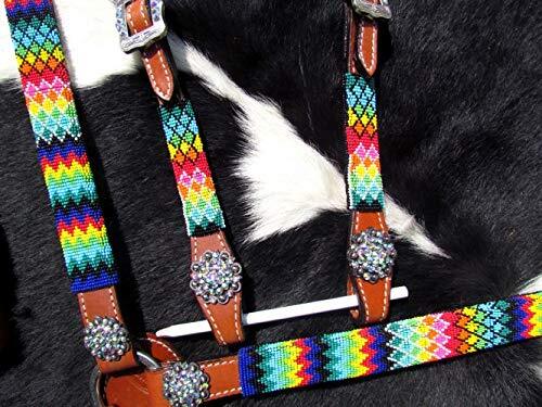 Showman Rainbow Beaded Leather Headstall & Breast Collar Set