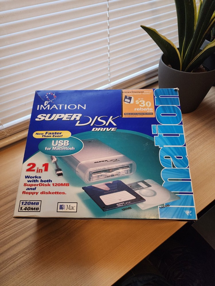 Imation Super Disk Drive USB MAC 120MB Floppy Diskettes - New Open Box
