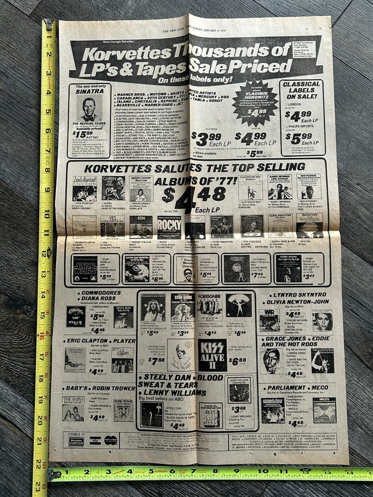 KISS Ad Poster Alive 2 Vinyl 14x22 Korvettes Record Store NY 1978 Vintage Aucoin