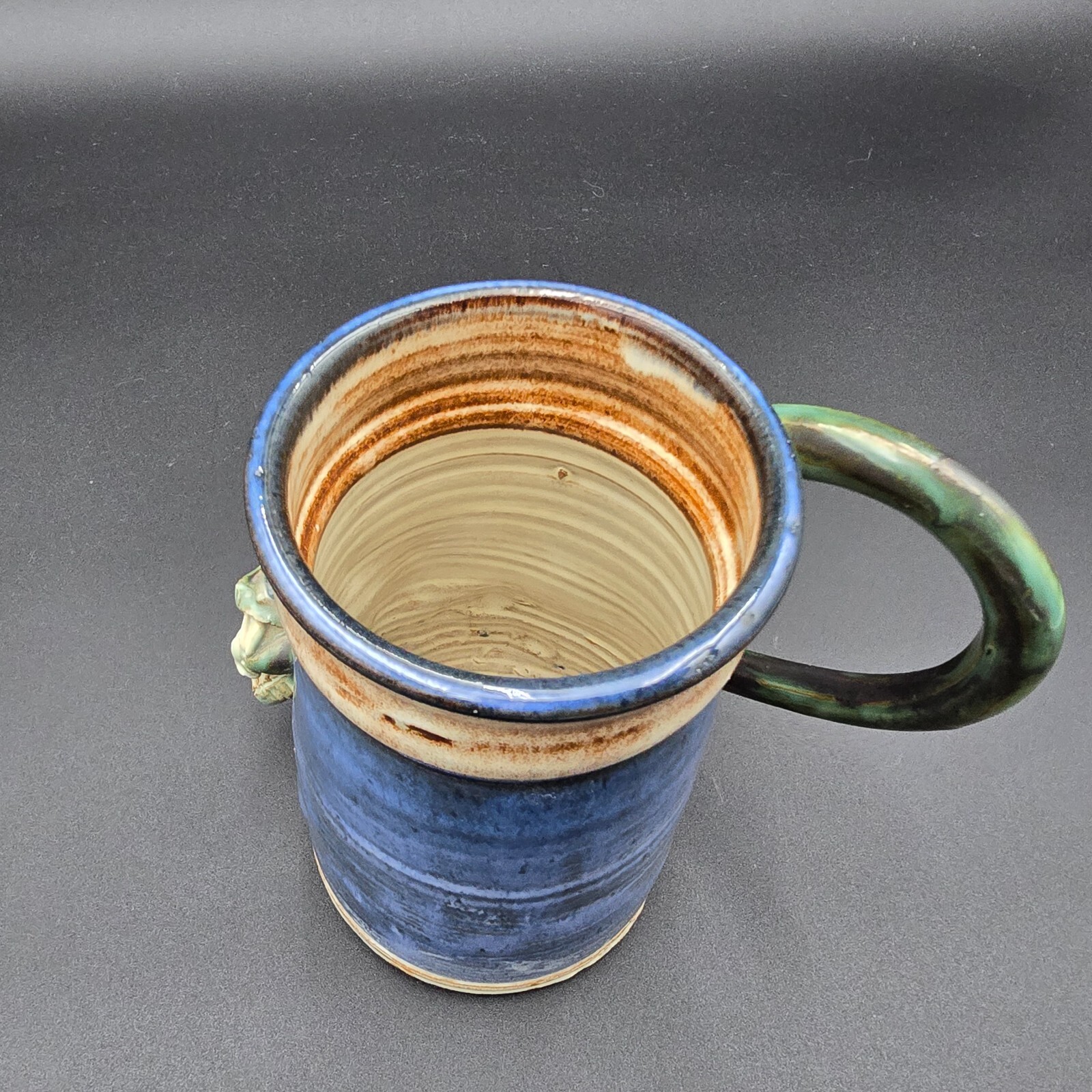 Studio Art Pottery Dragon Mug Stein Cup Large Artist Signed CM HR 7" tall