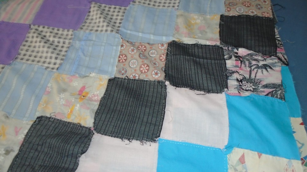 Multicolor Cotton Fabric DIAMOND Pattern Quilt Top ONLY 84" x 67"