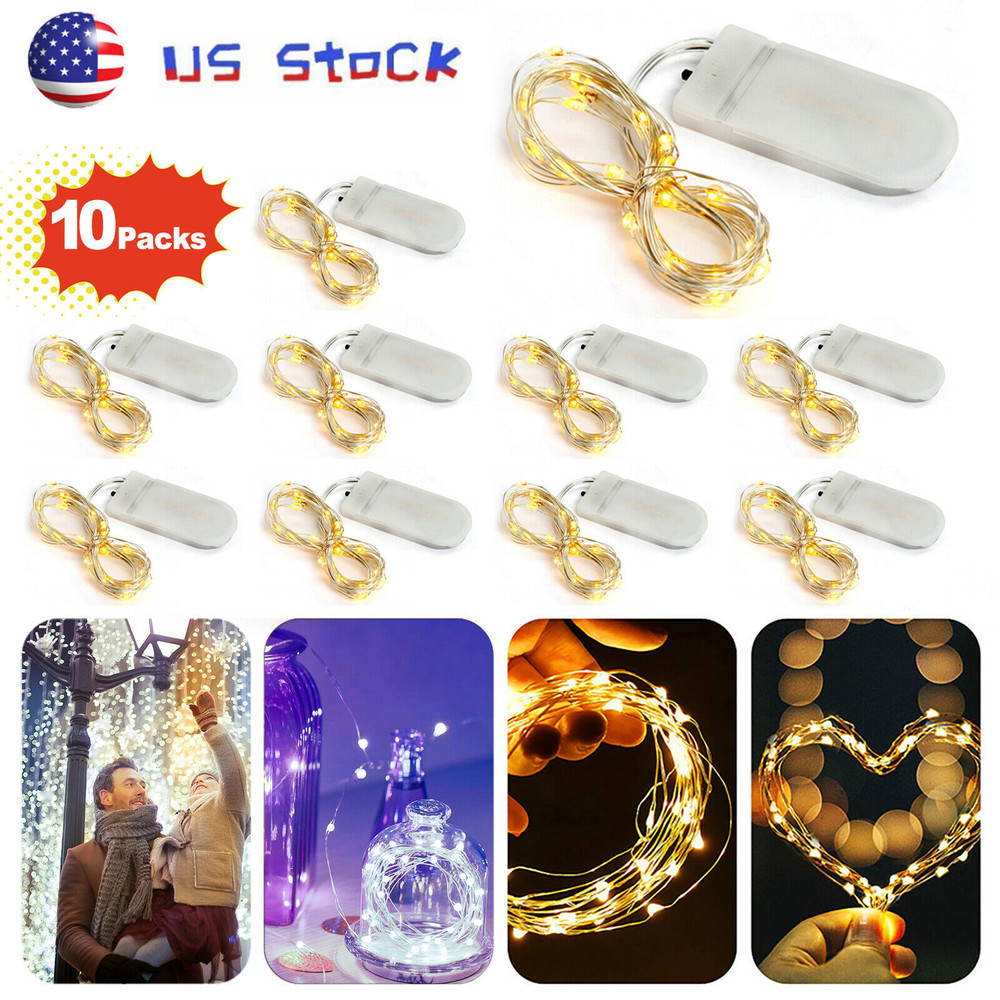 10 pack 20LED Fairy String Lights Button Cell Powered Copper Wire Mini Light 2M