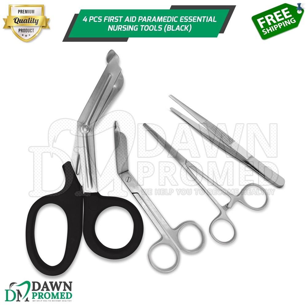 4 Pcs First Aid Paramedic Essential Nursing Tools Surgical Instruments - Black