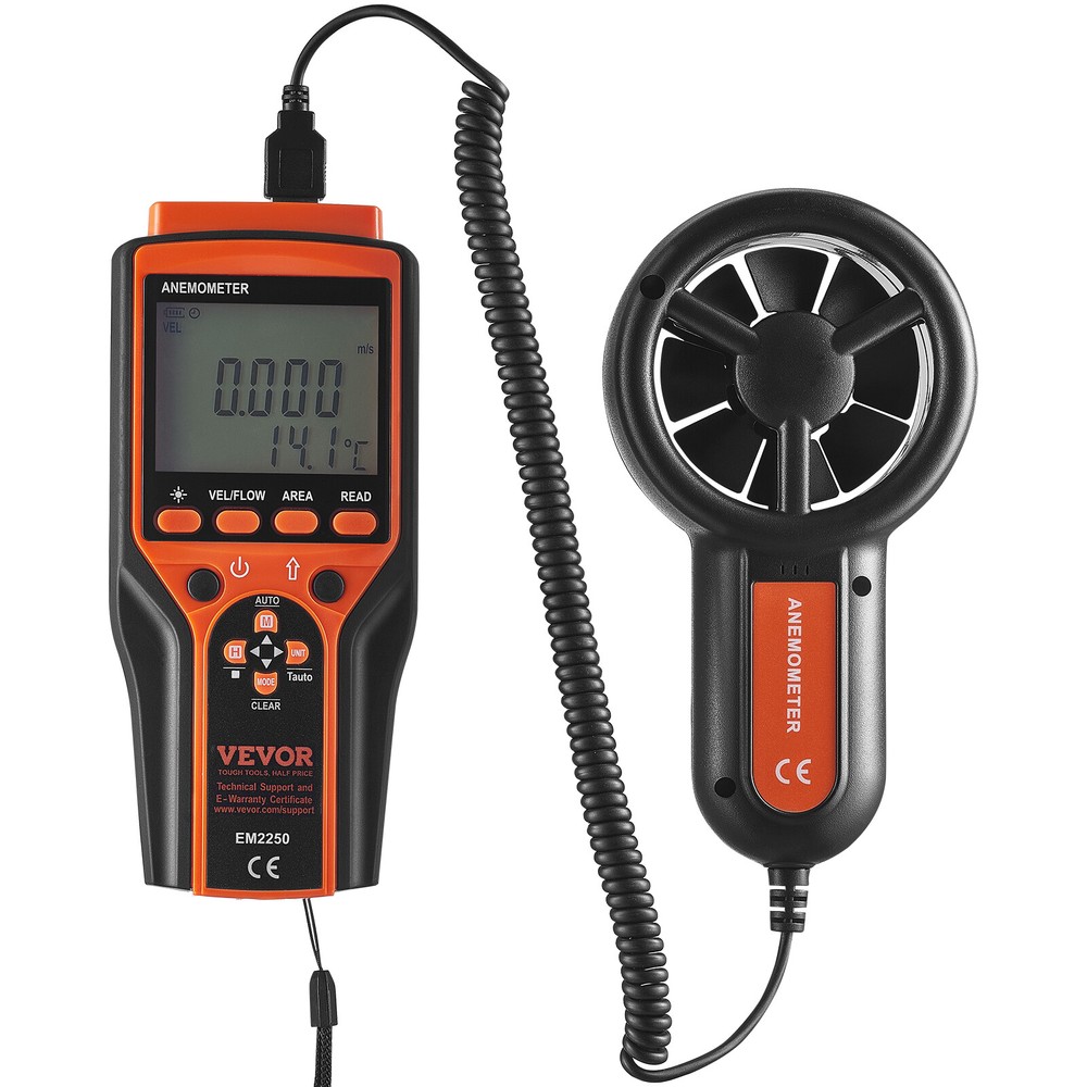 VEVOR Split Handheld Anemometer Digital Wind Speed CFM Meter Gauge 14-140℉ LED