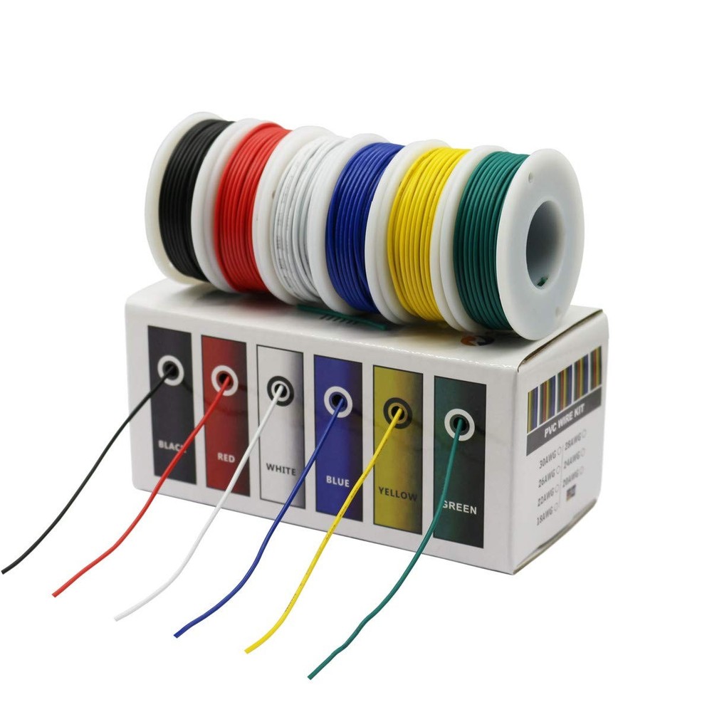 Electrical Wire Hook up Wire Kit (Solid Wire) 26 Gauge 6 Colors 32.8 feet Eac...