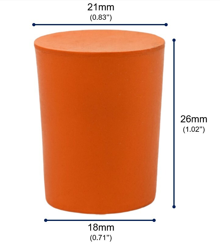 10PK Rubber Stoppers, Solid - 18mm Bottom, 21mm Top, 26mm Length - Eisco Labs