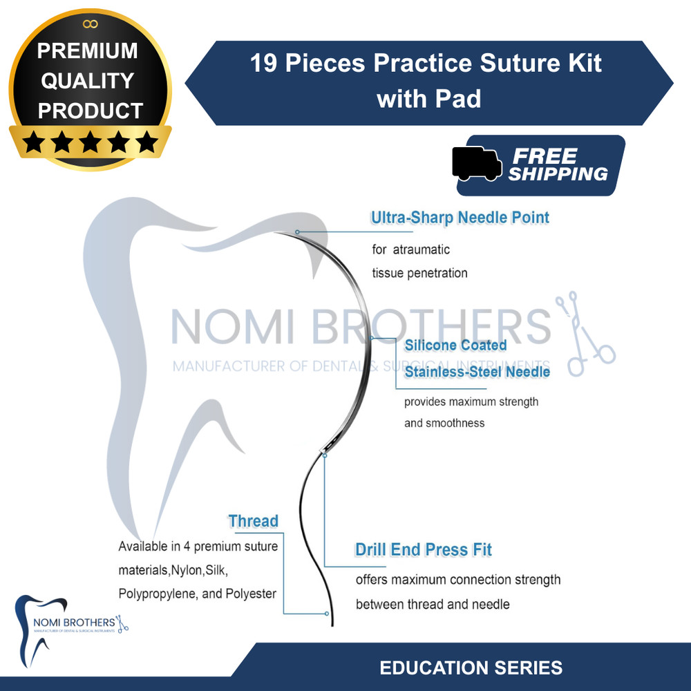 19 Pcs Suture Parctice Kit with Scissors Needles Thread Silicon Pad Training Kit