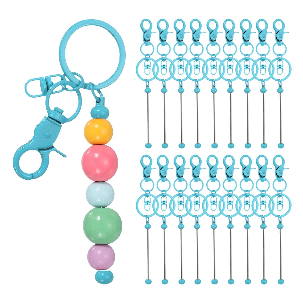 18Pcs Beadable Keychains, DIY Beaded Keychain Making Kit, Candy Blue