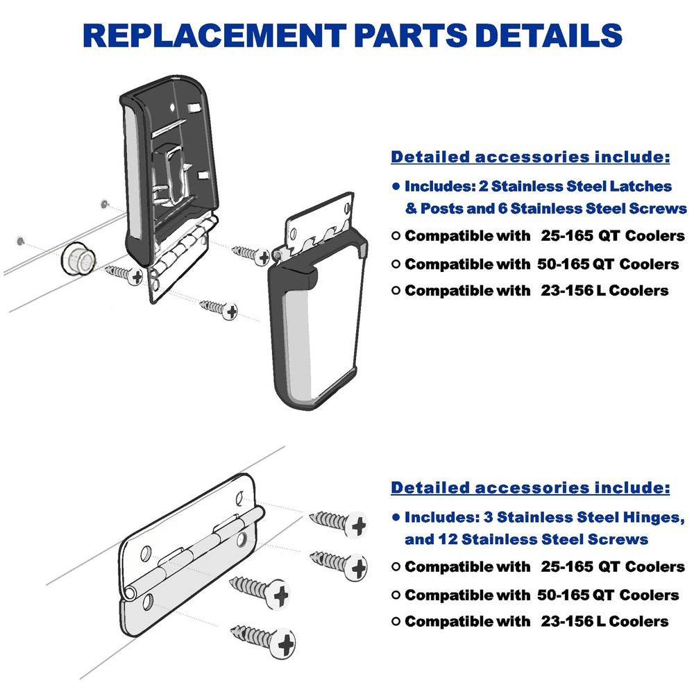 Cooler Stainless Steel Hinge & Latch Set, For Igloo Cooler Replacement
