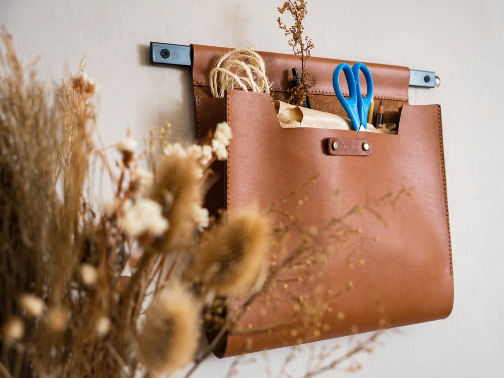 Large Leather Wall Pocket Organizer