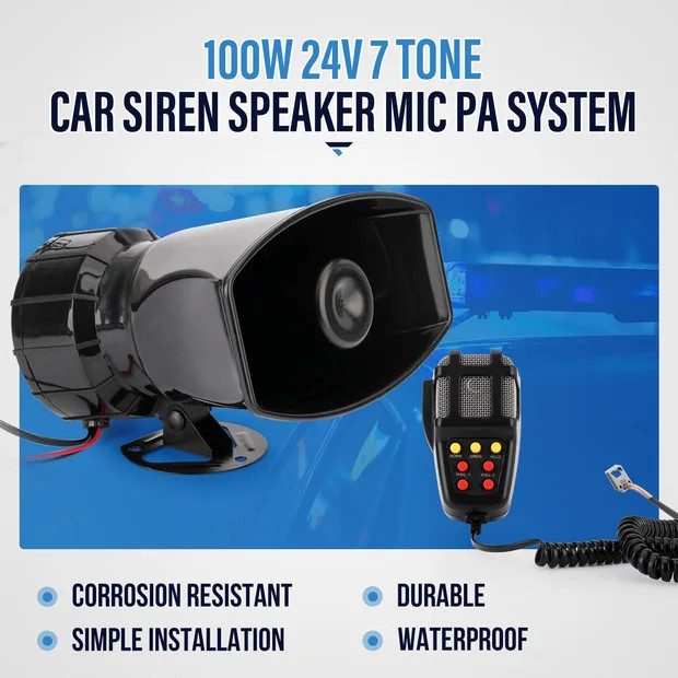 7 Tone Sound Car Siren Vehicle Horn with Mic PA Speaker System Emergent