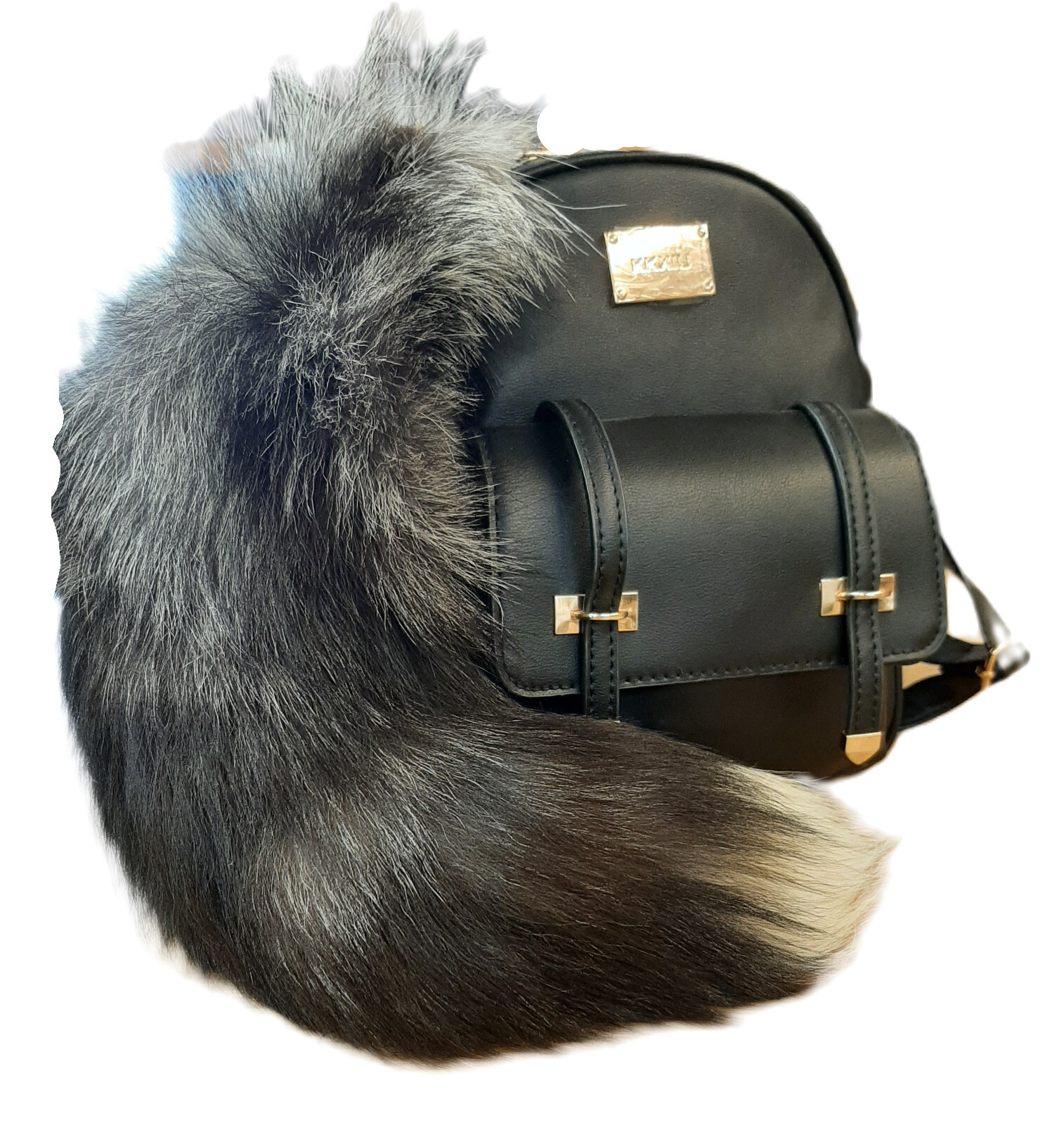 Silver Fox Tail with Grommet & Chain (Key Chain)