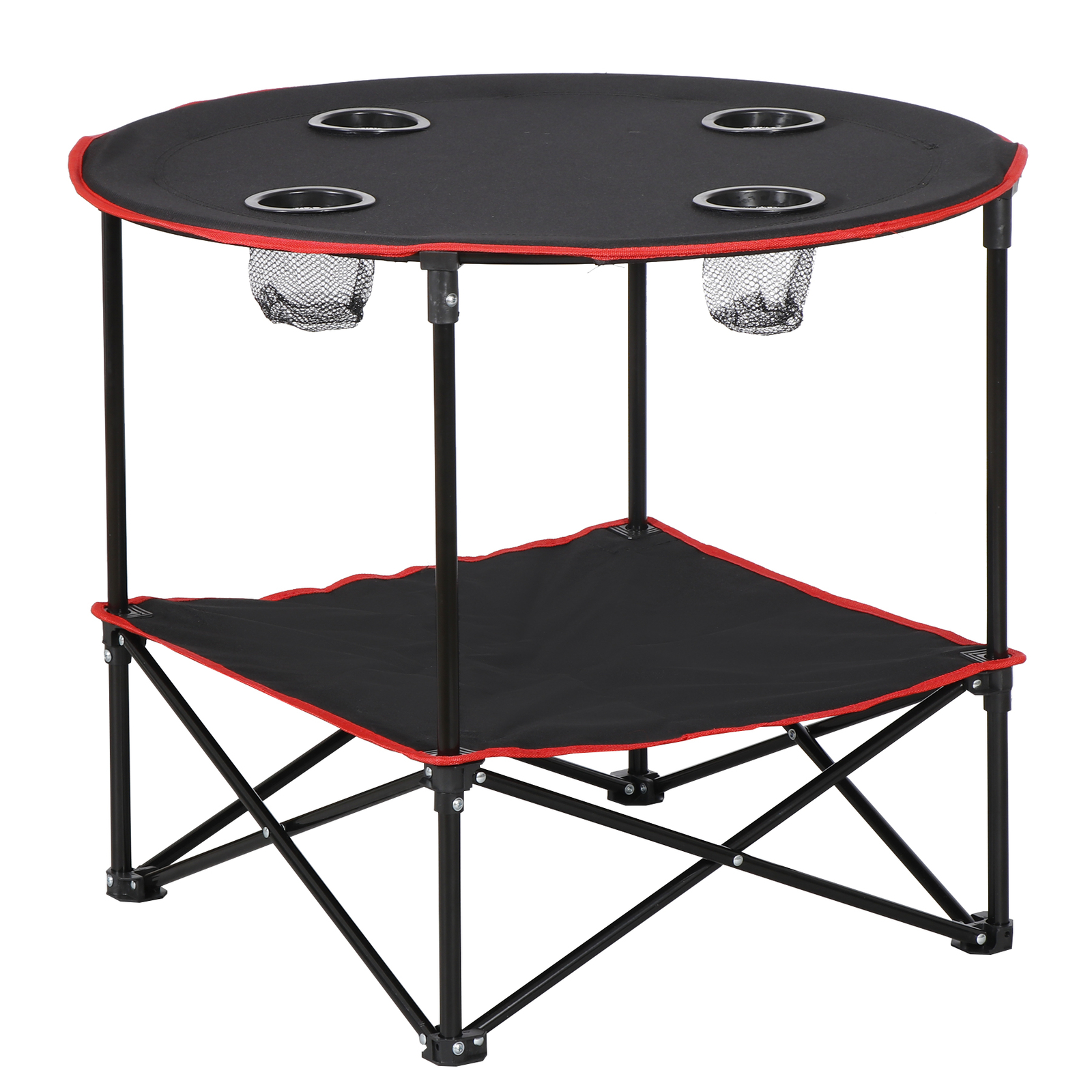 28" Round Folding Picnic Table Lightweight Canvas Beach Table w/Cup Holder Black