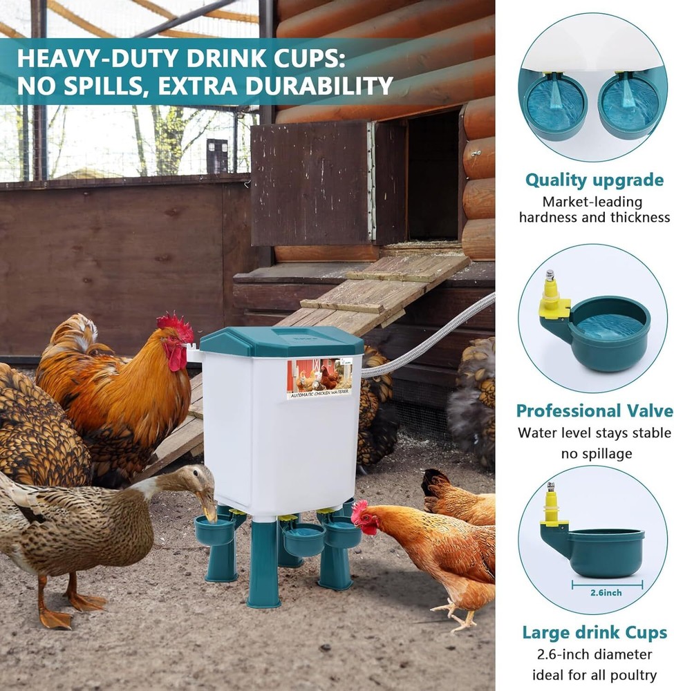 Filtered Float-Controlled Automatic Chicken Waterer for Chicken Water w60" Hose