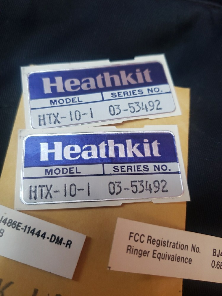 Two New Heathkit HTX-10 Labels & Two Registration Labels