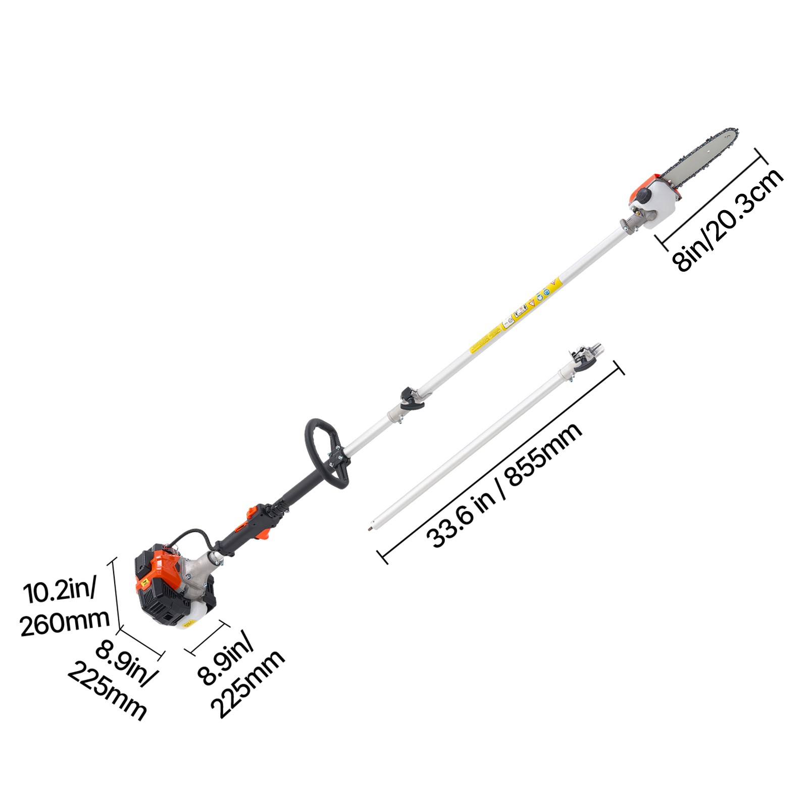 Gas Pole Saw 25CC 2-Stroke Extendable Cordless Tree Trimmer 8 in Cutting Bar