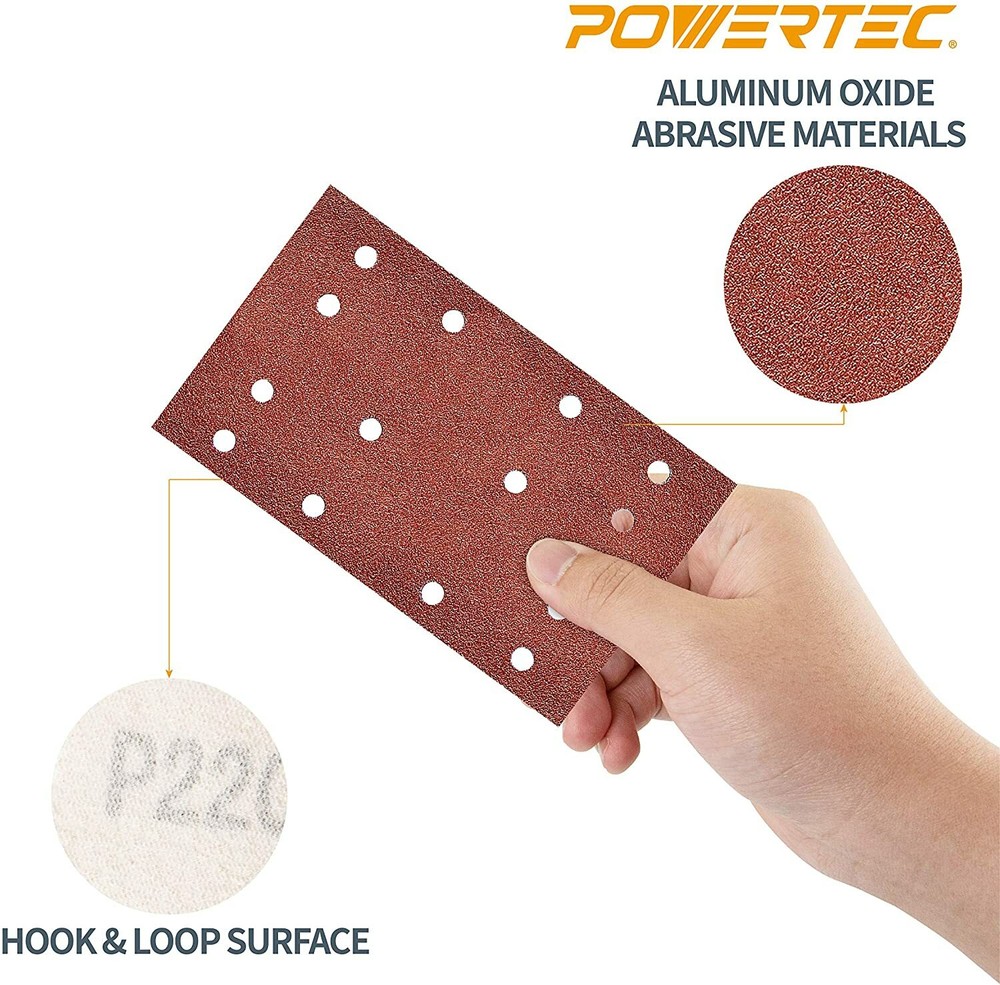 POWERTEC 4R13506-50PK A/O Hook & Loop Sander Abrasive Sheet Replacements, 60Grit