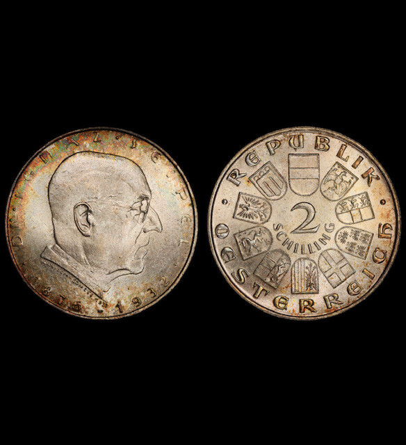 MS62 1932 Austria Seipel Silver 2 Schilling, PCGS Secure- Rainbow Toned