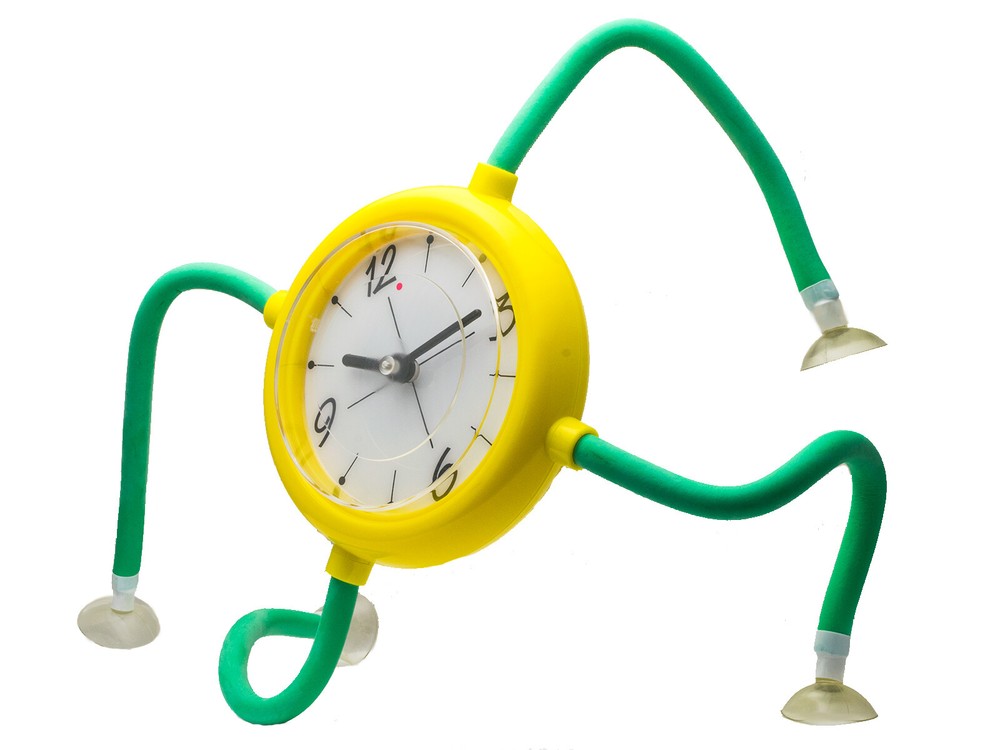 OCTOPUS CLOCK YELLOW CASE ADJUSTABLE LEGS WITH SUCTION CUPS STICK  FLAT SURFACE