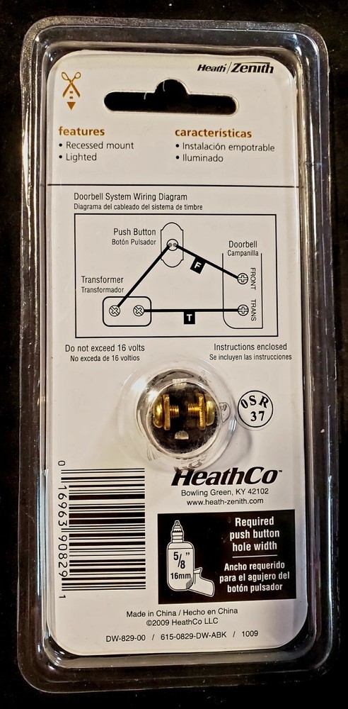 Heath Zenith Wired Button Antique Black DW-829 DOORBELL BUTTON REPLACEMENT