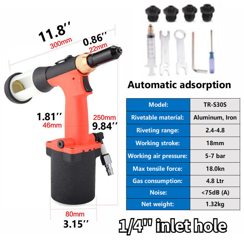 Pneumatic 2.4-4.8mm Air Pull Nail Riveter Rivet Automatic Nut Gun Riveting Tool