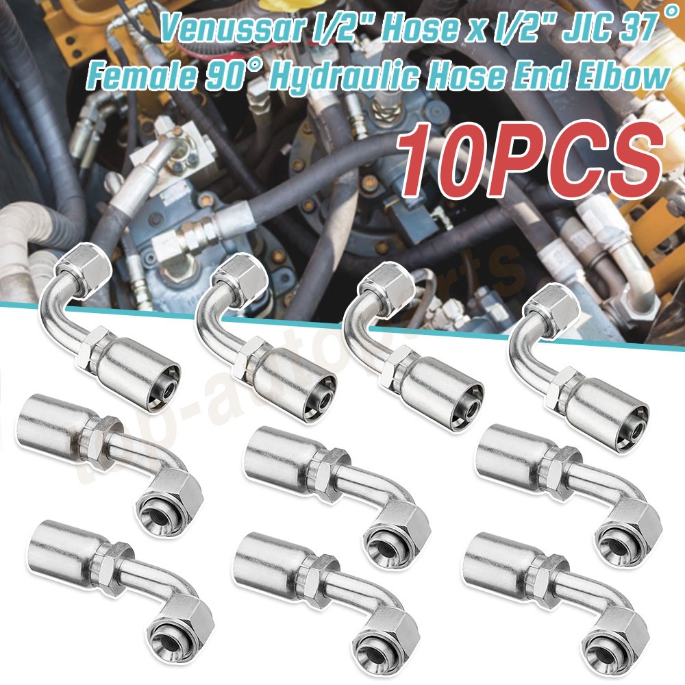 10X 1/2" JIC 37° Female 90° Hydraulic Hose Fittings For 1/2" I.D. Hydraulic Hose