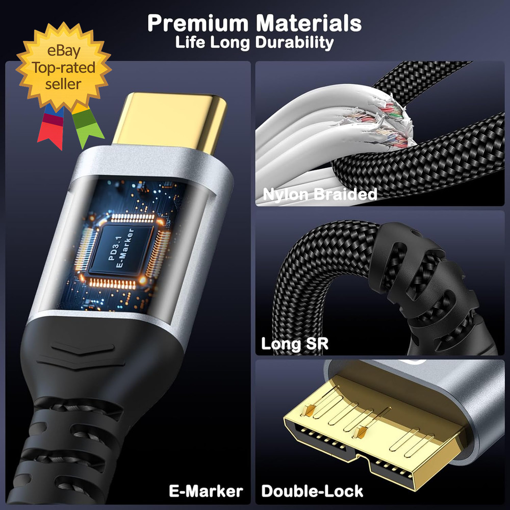 ® 10 Gbps Micro B to USB C Cable 1Ft External Hard Drive Cable