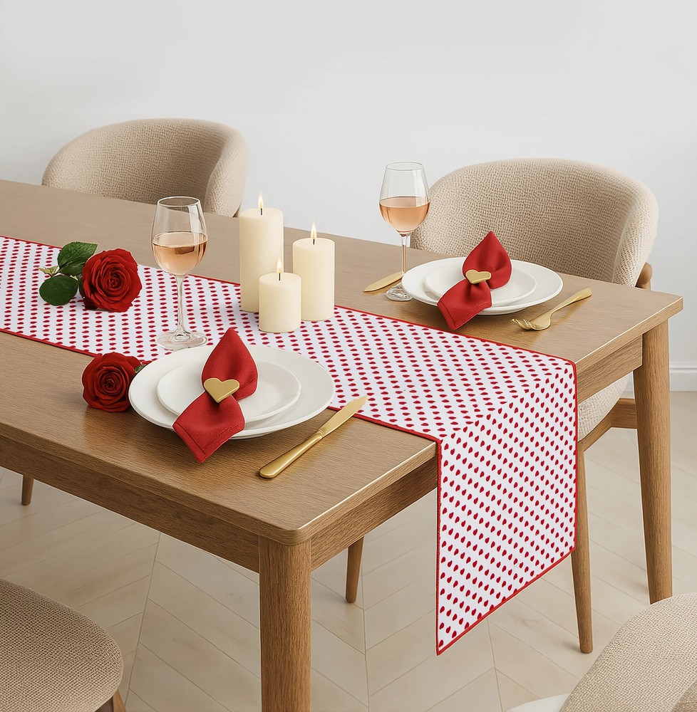 Reversible Hearts Table Runner Cotton