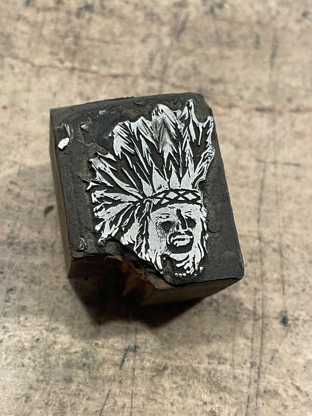 Printing Letterpress Printers Block Native American With Headdress (1605)