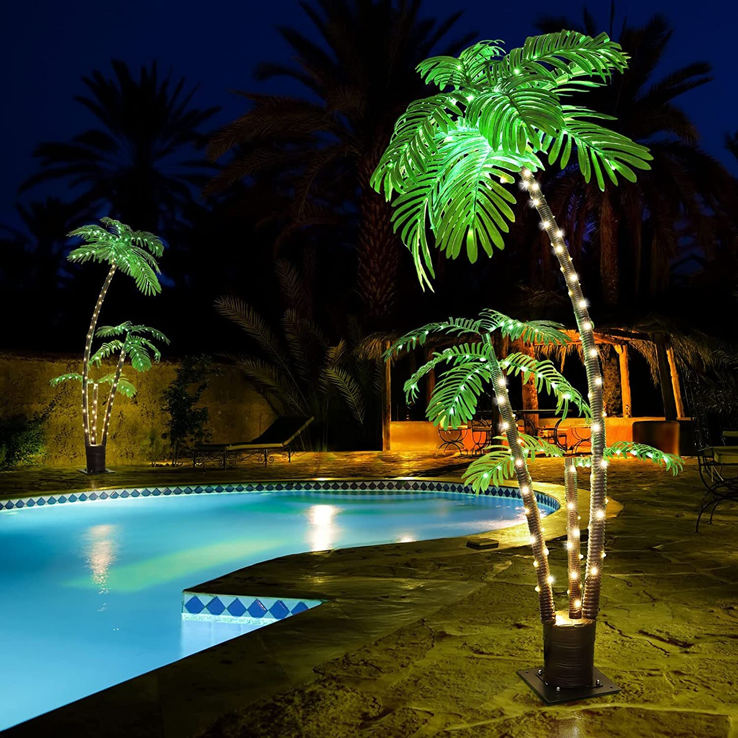 6FT Artificial Palm Tree 3 Trunks LED Lighted Outdoor Decor for Tiki Bar Party
