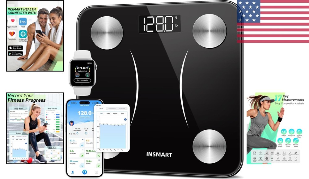 Smart Bathroom Scale with Comprehensive Analysis & Durable Tempered Glass Design