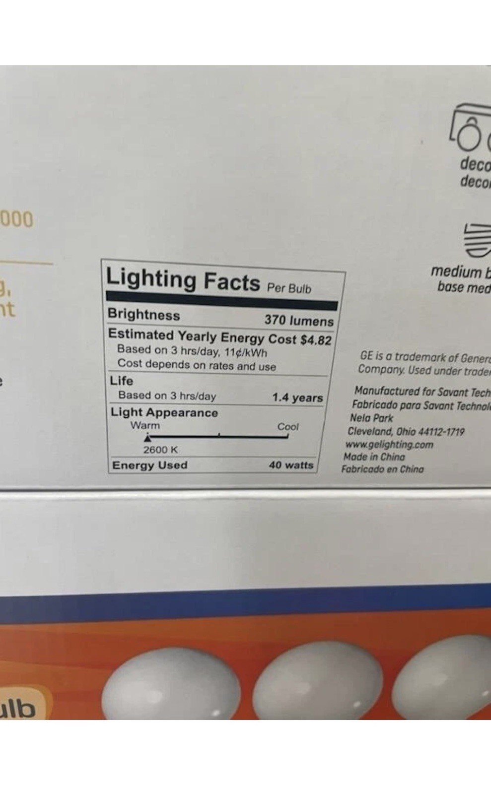 ***LOT OF 8*** GE 40 WATT SOFT WHITE DECORATIVE G25 FROSTED Light Bulbs 40W