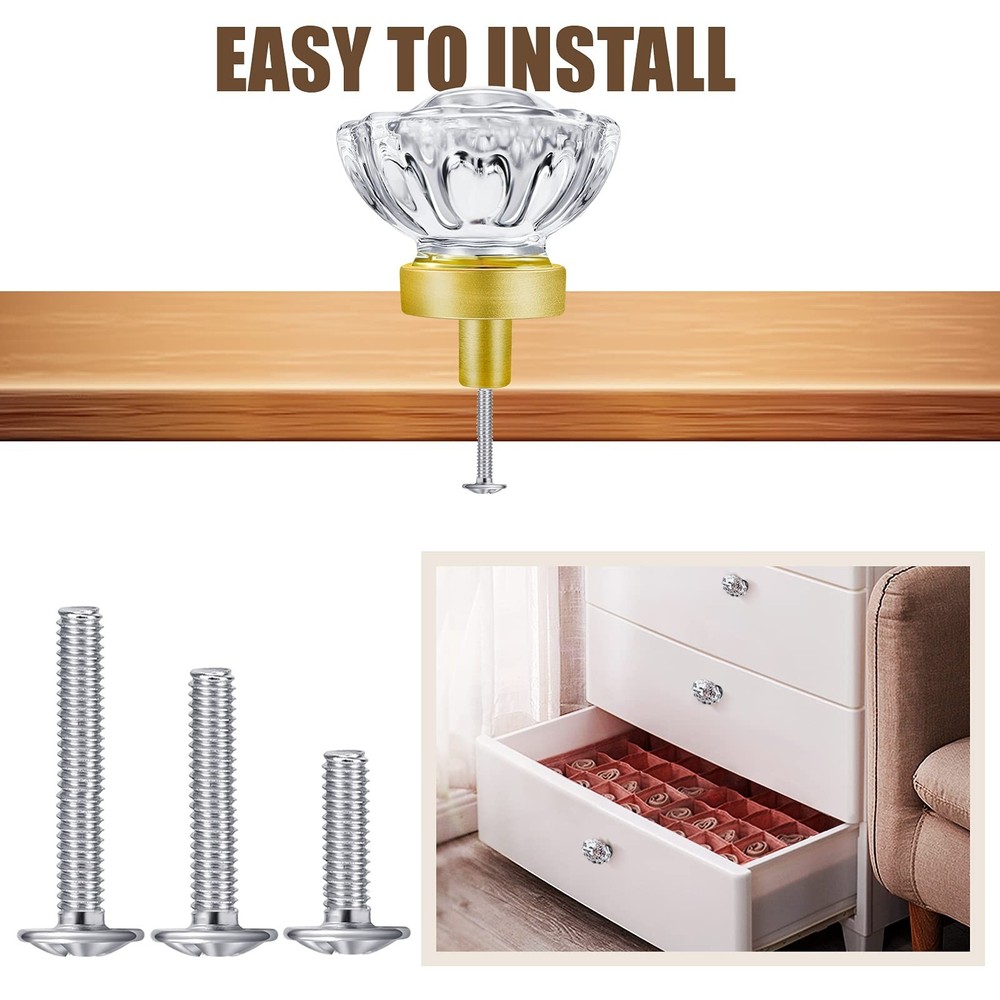 8 Pack Satin Brass Knobs and Pulls for Cabinet, Crystal Gold Cabinet Hardware...