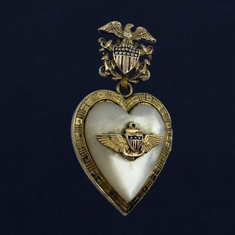 WWII Air Force Navy 10K G.F GOLD Sweetheart Heart LOCKET Pendant Watch Charm Fob