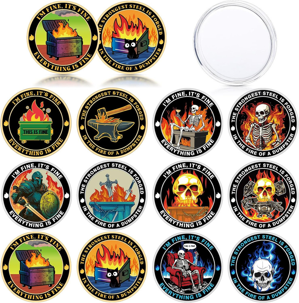 12 Pcs Dumpster Fire Challenge Coins, 1.57'' Double Sided