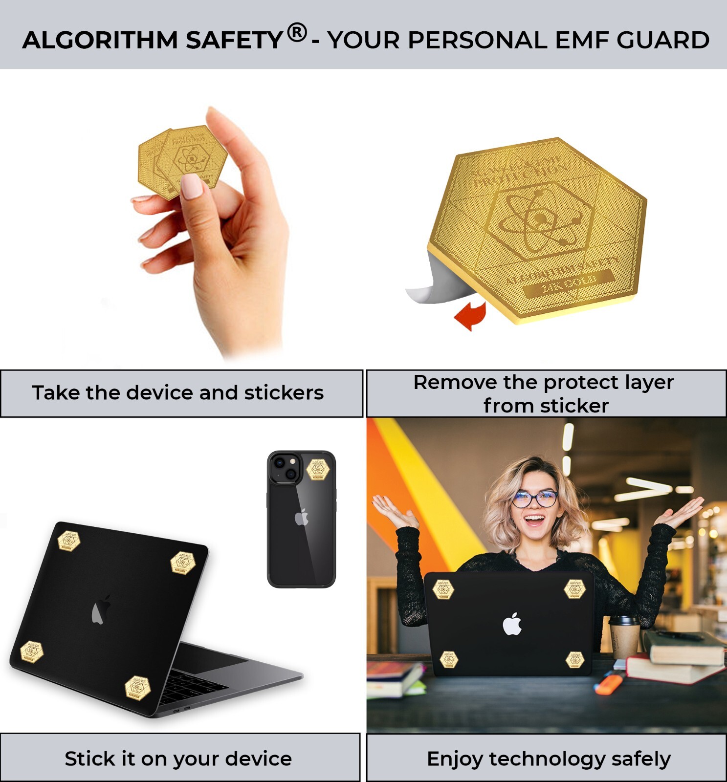 Advanced EMF & 5G Protection Gold Stickers Universal for Phones & Devices